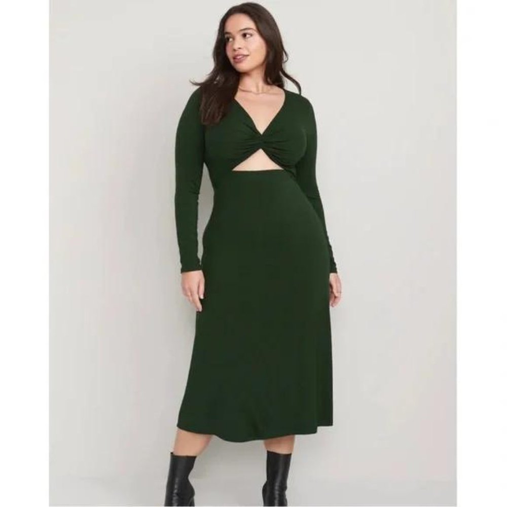 Old Navy Fit & Flare Twist-Front Cutout Midi Dress for Women New - Picture 1 of 5
